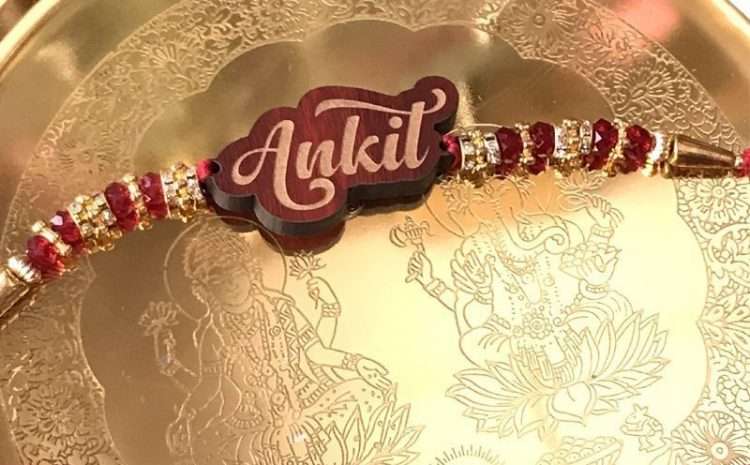 Red Wooden Name Rakhi – Send Rakhi Online