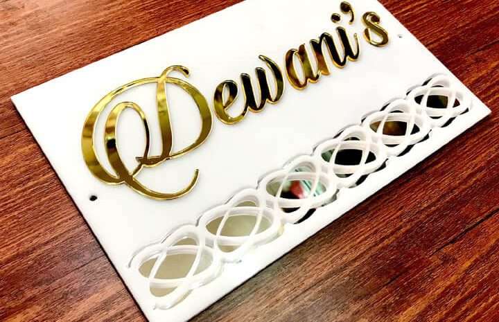 White Acrylic Mirror Designer Name Plate – Home Name Plate Design