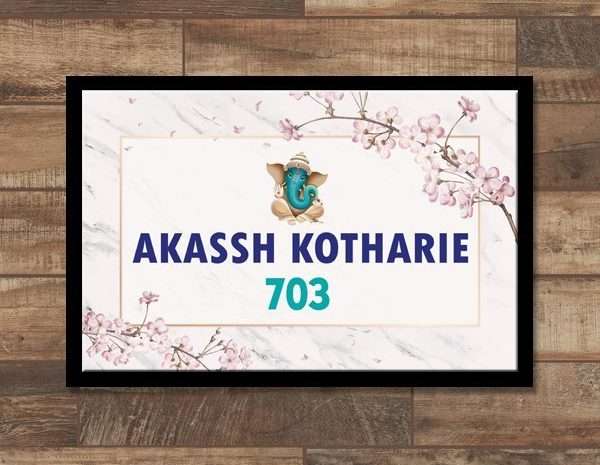 Floral Name Plate – Marble Printed – Name Plate Design for Home