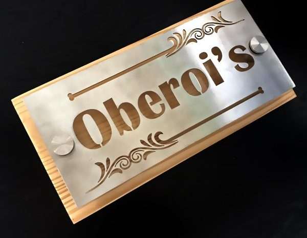 Classic Pinewood & SS name Plate – Customized Nameplates for Home Online