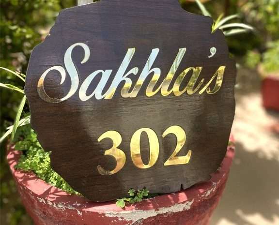 Teak Wood with Inner Embossed Brass – Customized Nameplates for Home Online