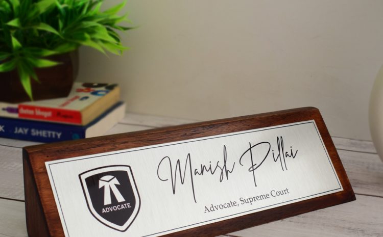 Aesthetic Teak Wood Desk Name Plate (Silver) – Corporate Office Nameplates