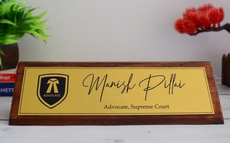 Aesthetic Teak Wood Desk Name Plate (Gold) – Corporate Office Nameplates