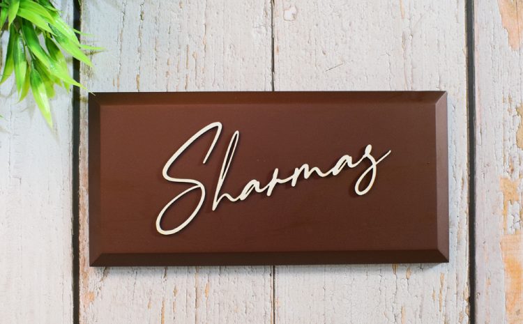 Antique Copper Teak Wood Name Plate